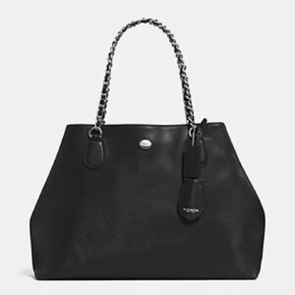 Coach Black Tote with Chain Straps - Picture 1 of 10